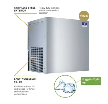 Manitowoc RNF1020C 22" Nugget Ice Maker, Nugget-Style - 1000-1500 lbs/24 Hr Ice Production, Remote-Cooled, 115 Volts